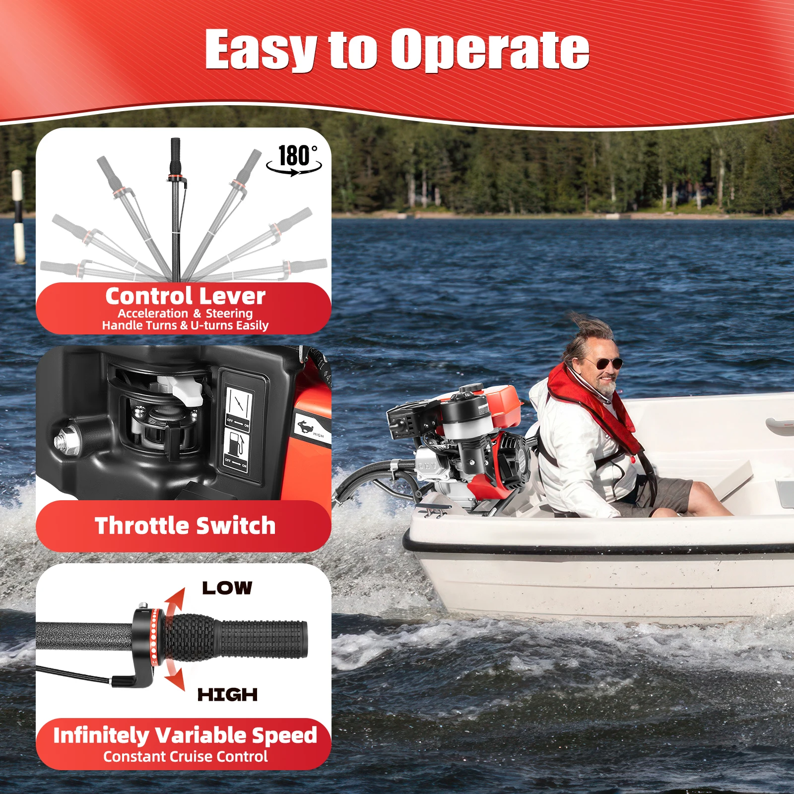 7.5HP Four Stroke Air-cooling Outboard Motor and Control Handle and 1 Set Brackets (Sell Separately)