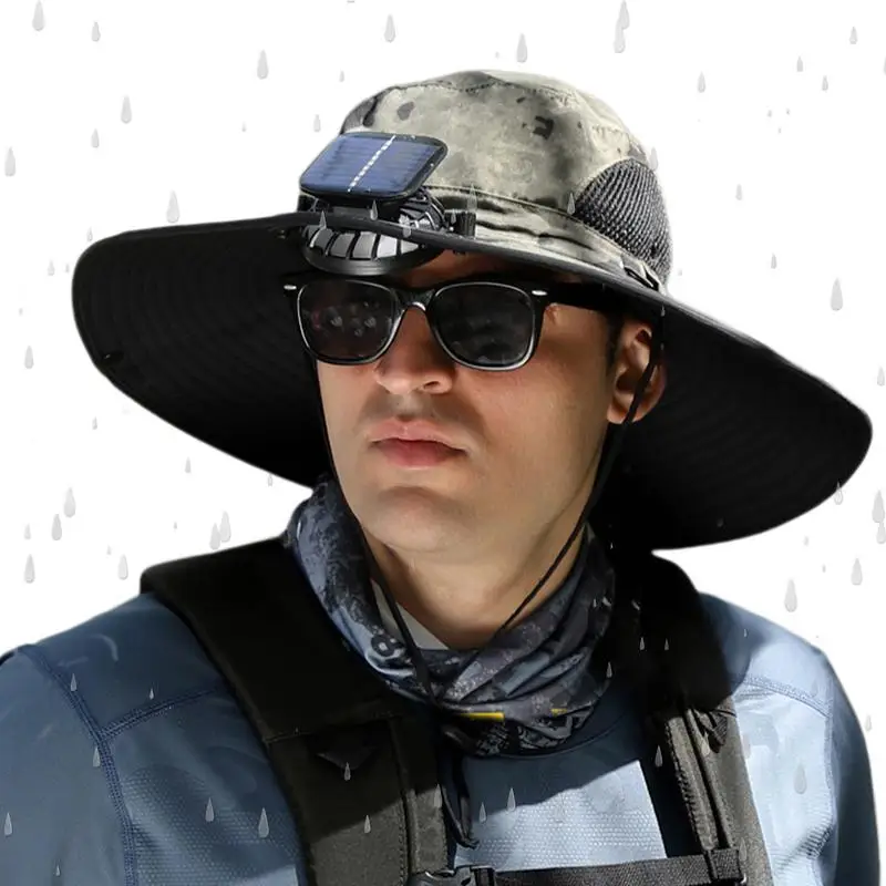 

Fishing Hat With Solar Fan Wide Brim Fishing Hat Solar Fan Fishing Hat UV Protection Beach Hat For Men Hiking Camping Sport