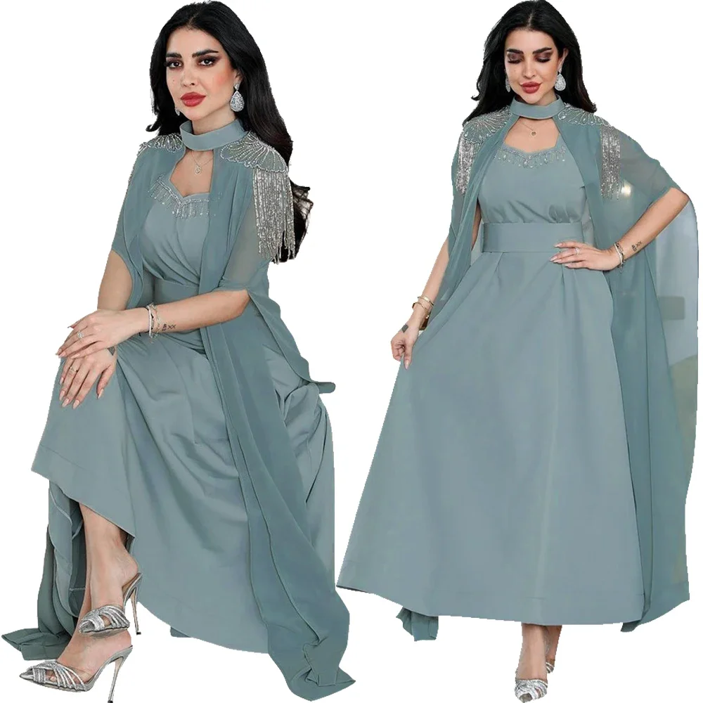 Diamants de luxe Abaya femmes paillettes gland Maxi robe de soirée Marocain caftan cape Abayas dubaï turquie robe robe musulmane Caftan