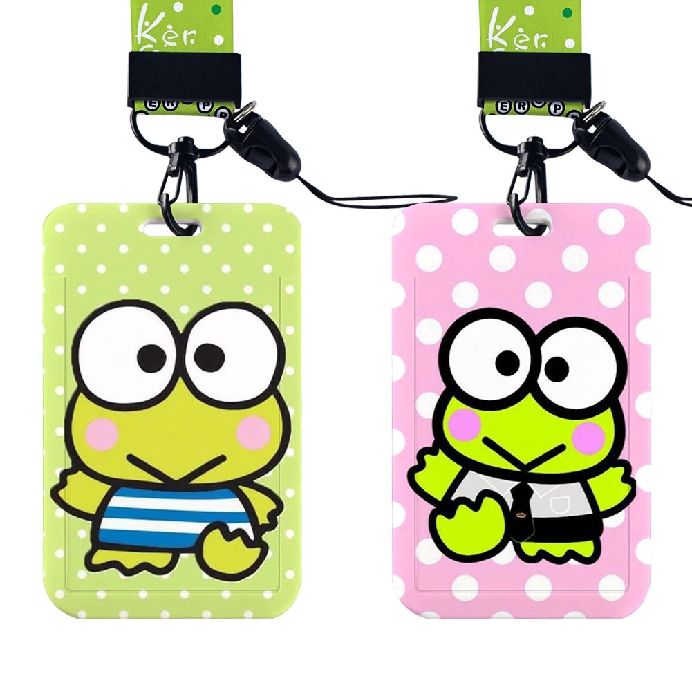 W Wholesale Custom Sanrio Cute Frog Lanyard Children ID Badge Holders Women's identification Card Case Neck Strap