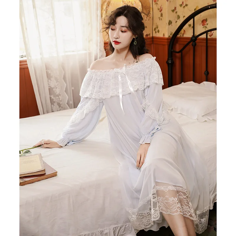 

Casual Nightgown Female Palace Style Princess Sleepwear Kimono Bathrobe Gown Soft Modal Lounge Wear Loose Intimate Lingerie