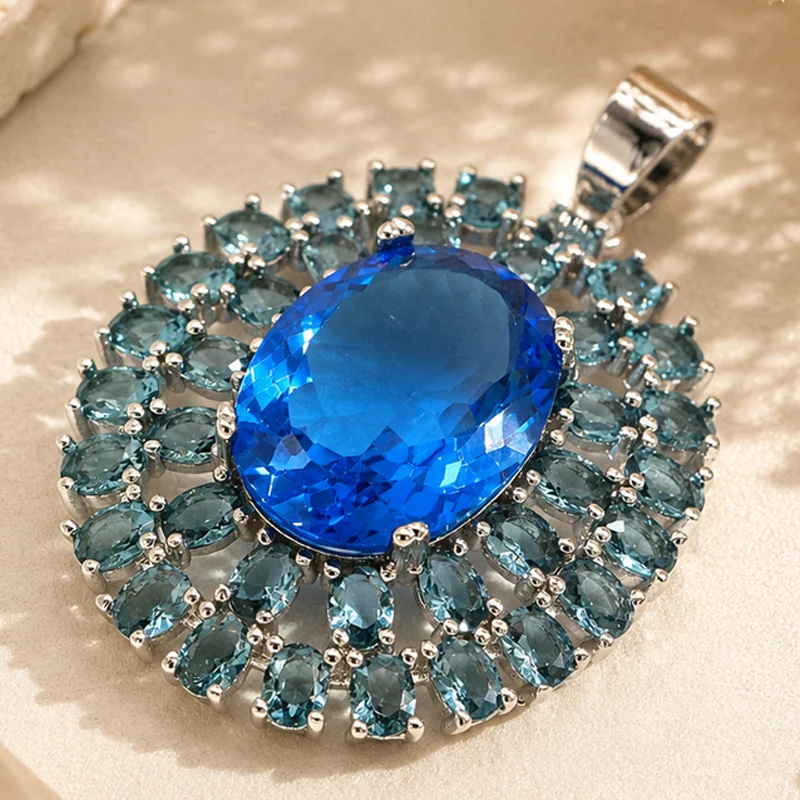 SheCrown 42x29mm New Designed 6g Created Violet Tanzanite London Blue Topaz Females Dating Silver Plated Pendant