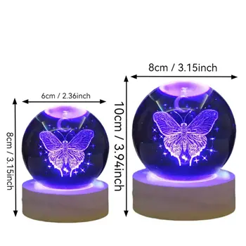 1件3D雷射雕刻月光蝴蝶舞水晶球夜燈,現代拋光玻璃裝飾品,聖誕節 8 最佳銷售 月光 - №1