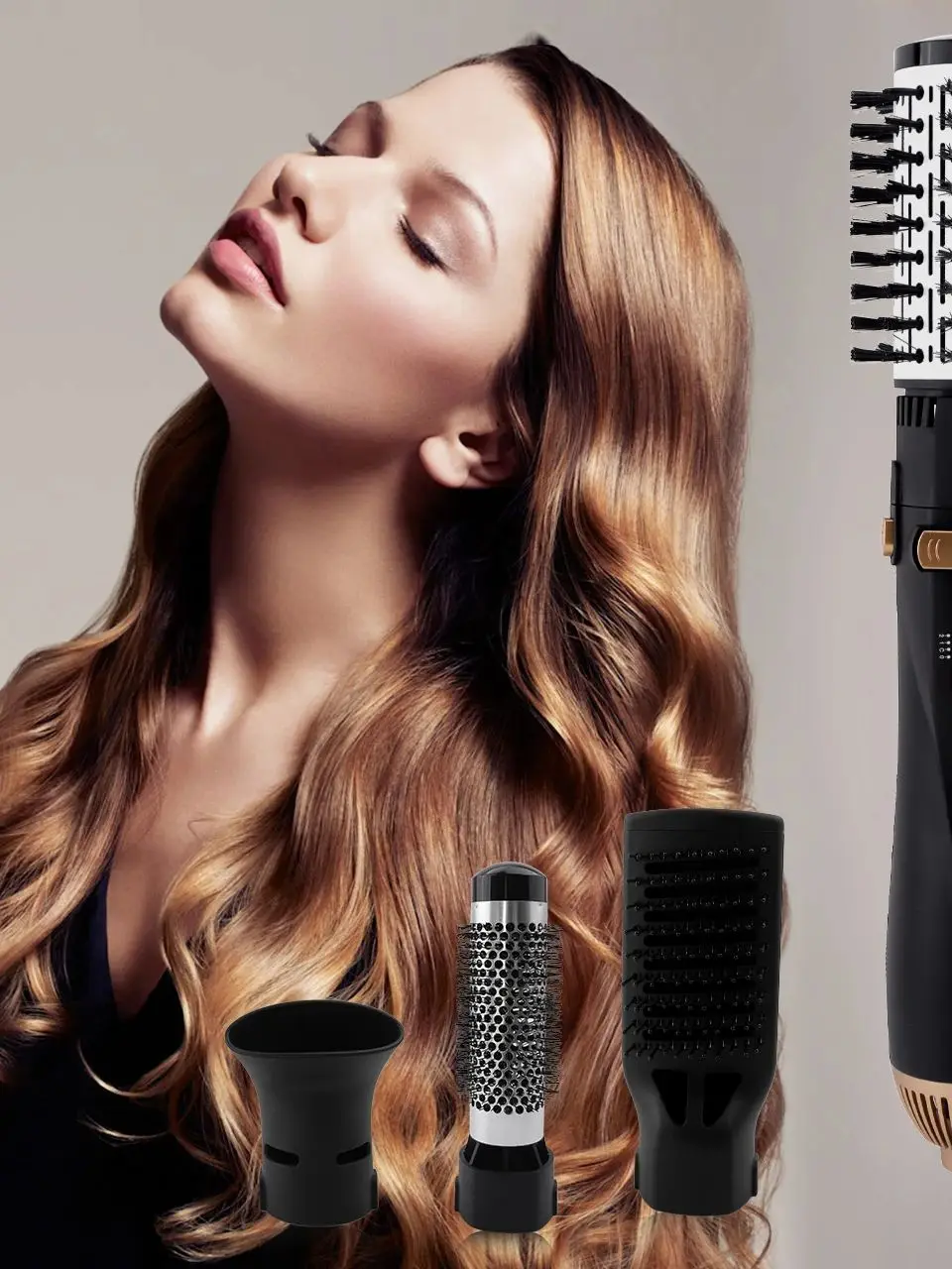 Hatteker 4 en 1 brosse à air chaud multi-fonction peigne droit et bouclé avec Rotation automatique pour sèche-cheveux grandes vagues