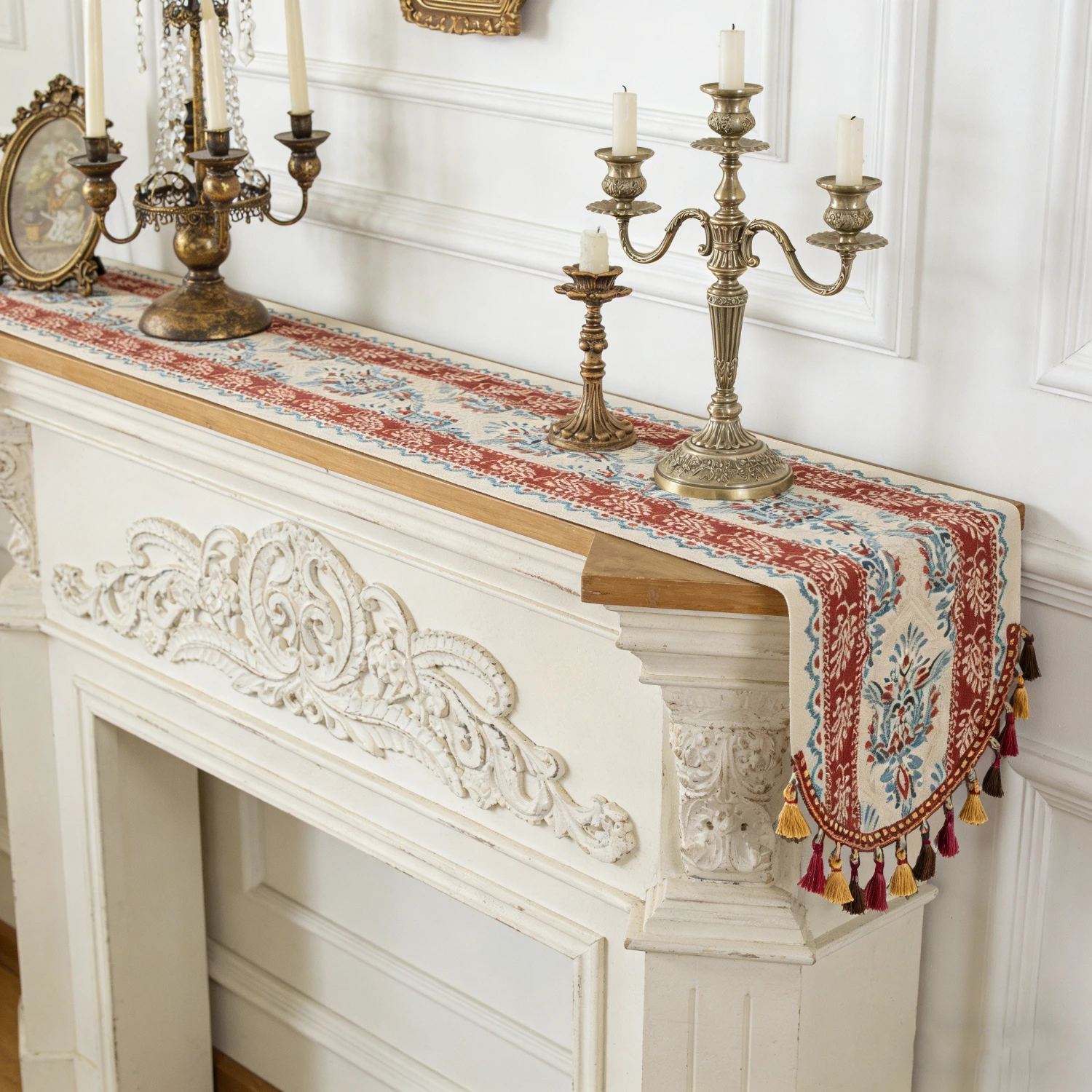Retro Table Runner with Tassels – Ideal Holiday Table Cover, Cabinet Accent Cloth, Adds Vintage Elegance To Any Room 220CM/180CM