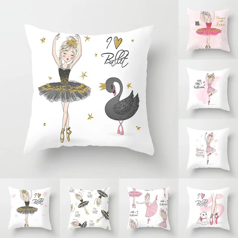 

2023 Ballet Dancing Girl Hugging Pillowcase Peach Skin Velvet Home Decorative Cushion Cover Girl Bed Room Sofa Pillow Cover 45cm