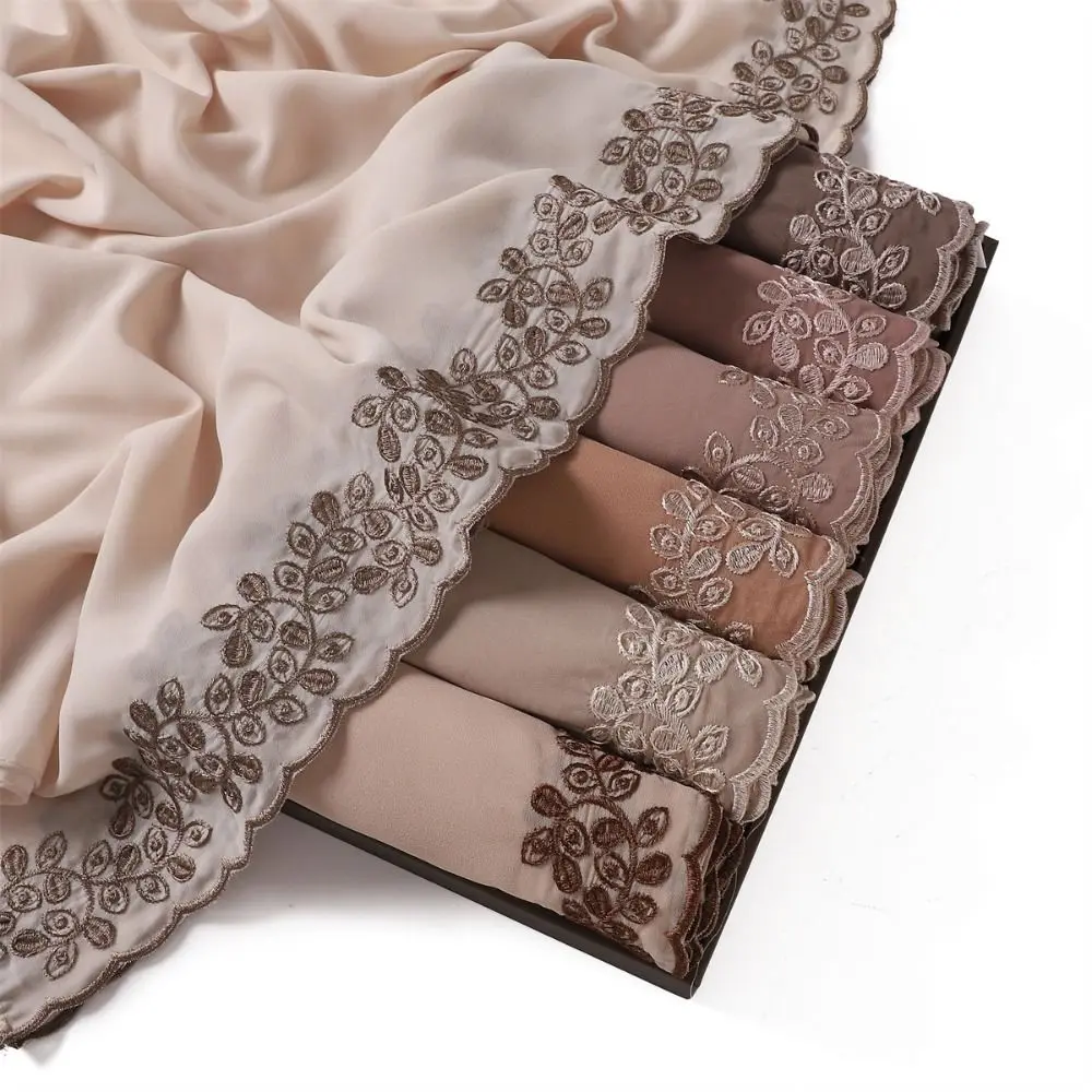 

Fashion Lightweight Women's Scarf Solid Color Embroidered Lace Women's Headscarf Breathable Long Scarf for Spring and Summer