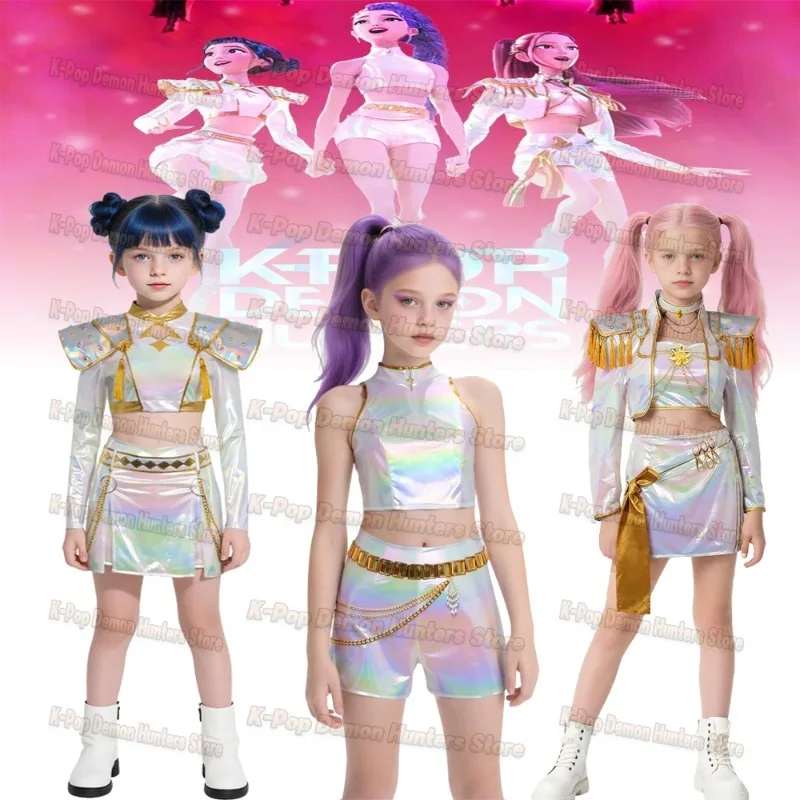 

Kids Kpop Demon Hunters Huntrix Mira Cosplay Costume White Suit Child Girls Idol Roleplay Outfits Halloween Carnival Party Props