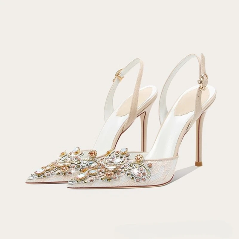 

Sandals Women's 2026 New Baotou Rhinestone Pointed High Heel Stiletto Wedding Shoes Bridesmaid Shoes