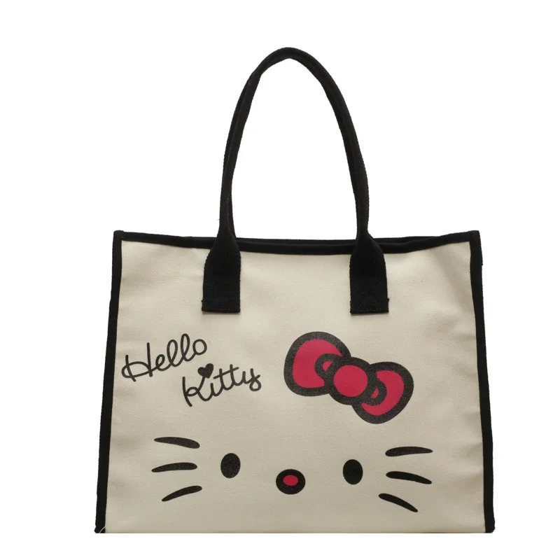 

Hello Kitty Cute Cartoon Large Capacity Canvas Bag Women's 2023 Summer New Fashion Casual Shoulder Bag Commuting Tote Bag