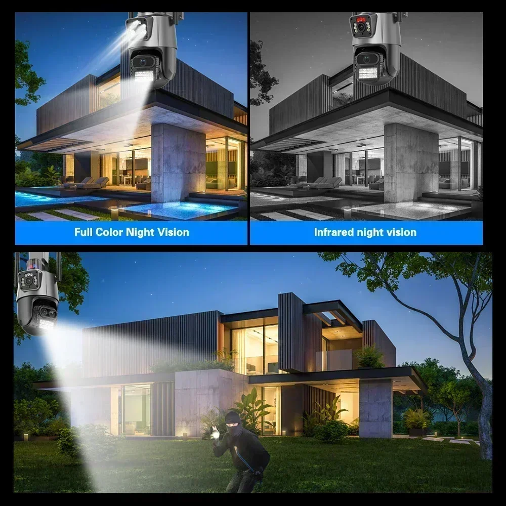 BIG SALE 8MP 4K Wifi Camera Dual Lens Security Protection Waterproof Security CCTV Video  Police Light Alarm Surveillance Camera
