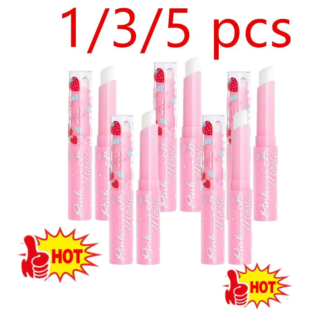 

1/3/5Pcs Natural Strawberry Serum Moisturizing Lipstick Temperature Color Change Lip Balm Long Lasting Nourishing Lip Stick