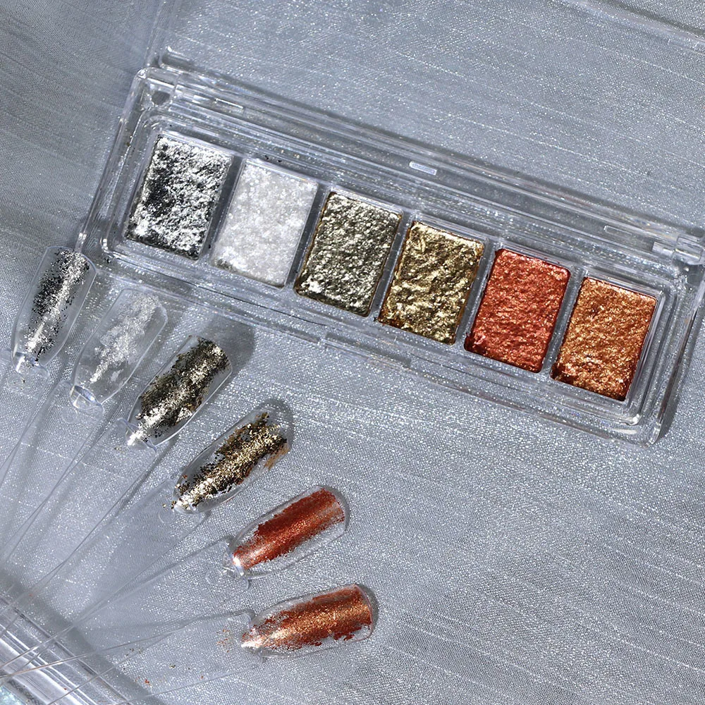 

6Colors Bling Mud Solid Nail Glitter Powder Super-Bright Fire Opal Crystal Chrome Rubbing Powder Aurora Shell Mirror Powder
