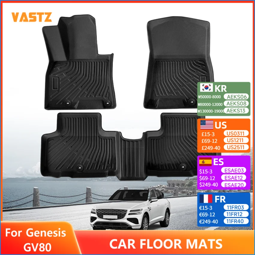 

Car Floor Mats for Genesis GV80 2023-2025 Full Set Water-proof Non-slip Easy to Clean Carpets Left Hand Drive Car Accessories