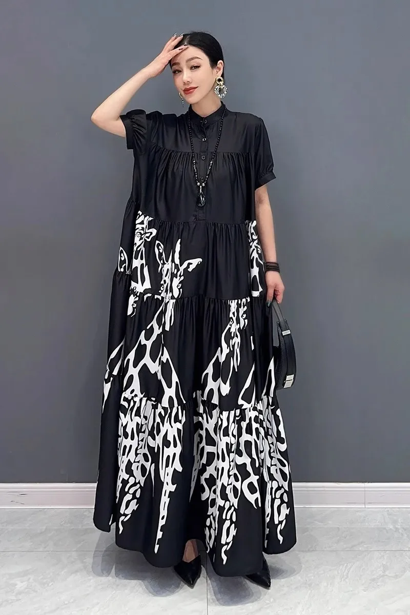 New Elegant Loose Printed Long Dresses For Women Fashion Club Party Dress Female Wholesale