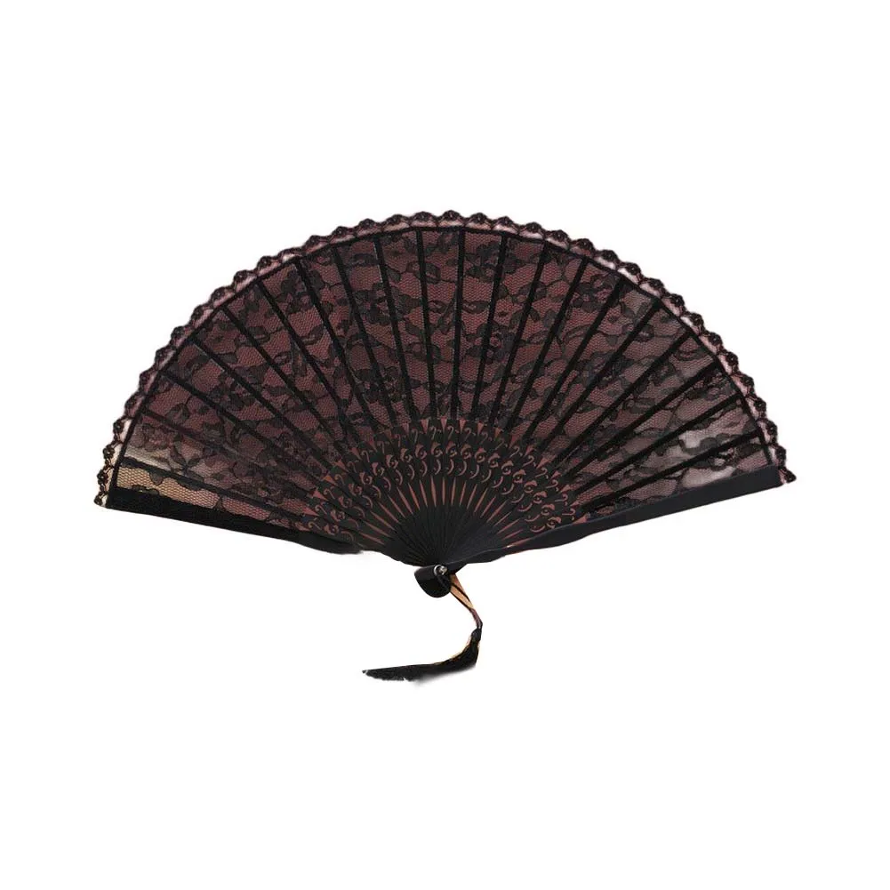 Ladies Folding Lace Hand Fan for Wedding Decor For Home Decoration Elegant Floral Design Cotton Linen Material 23cm Compact