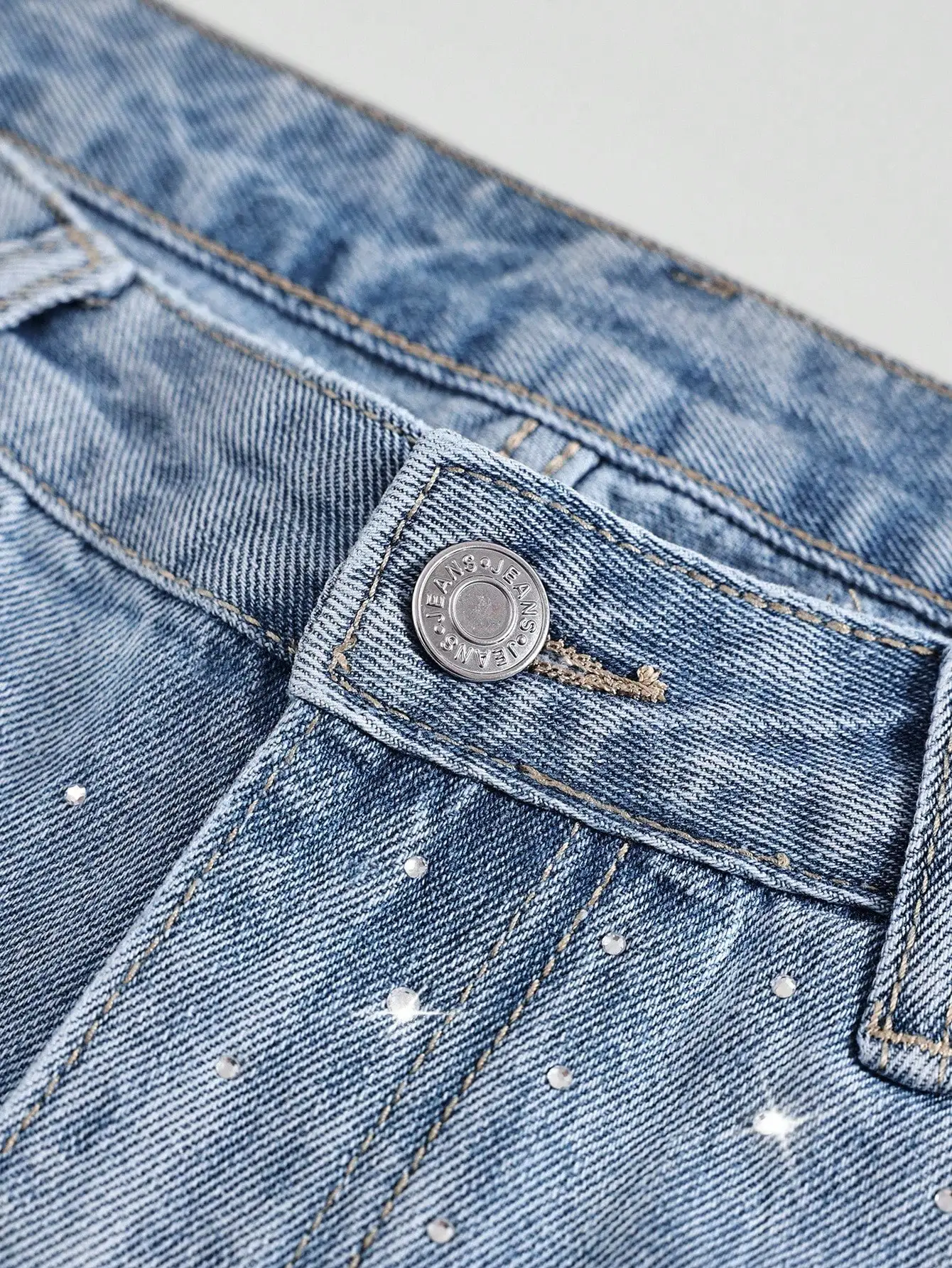 

Women Rhinestone Embellished Washed Straight Leg Denim Shorts