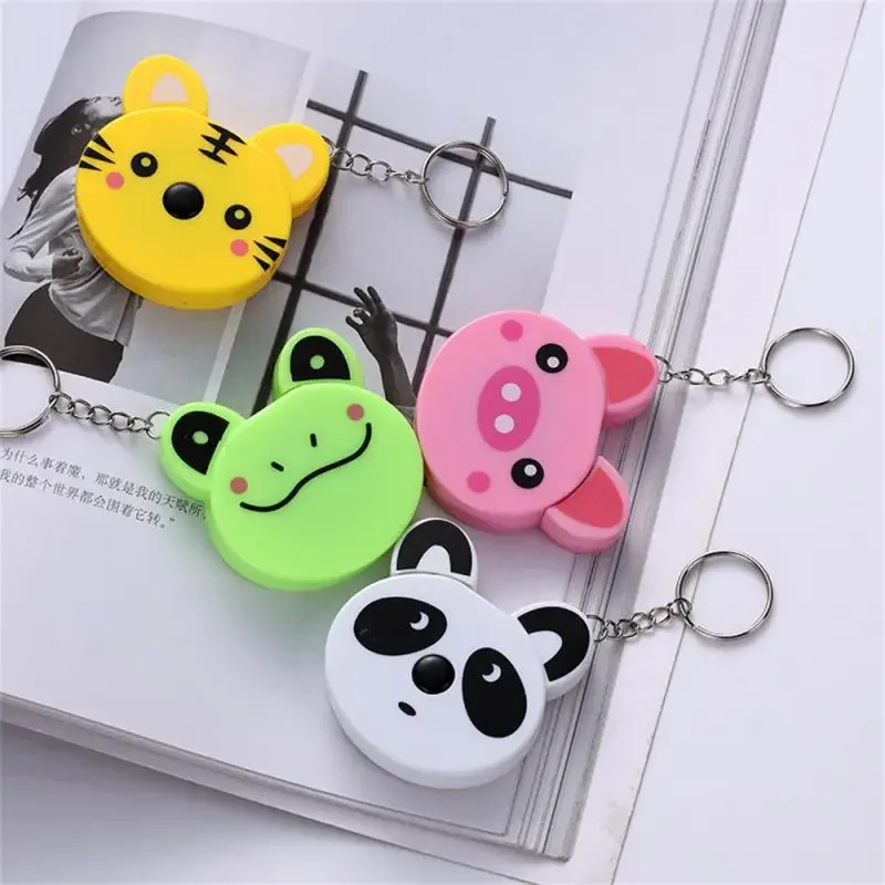 Cartoon Tape Measure 0-150cm 0-60 Inch Mini Portable Cute Animal Shape Key Ring Automatic Tape Measure Panda Frog Piggy Tiger