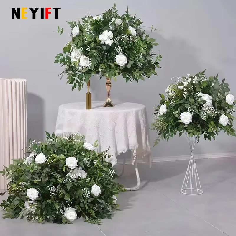 الورد الأبيض الخضرة زهرة اصطناعية الكرة أوراق النباتات الخضراء ترتيب الزفاف الجدول محور الأزهار الكرة مأدبة الدعامة الطرف #2