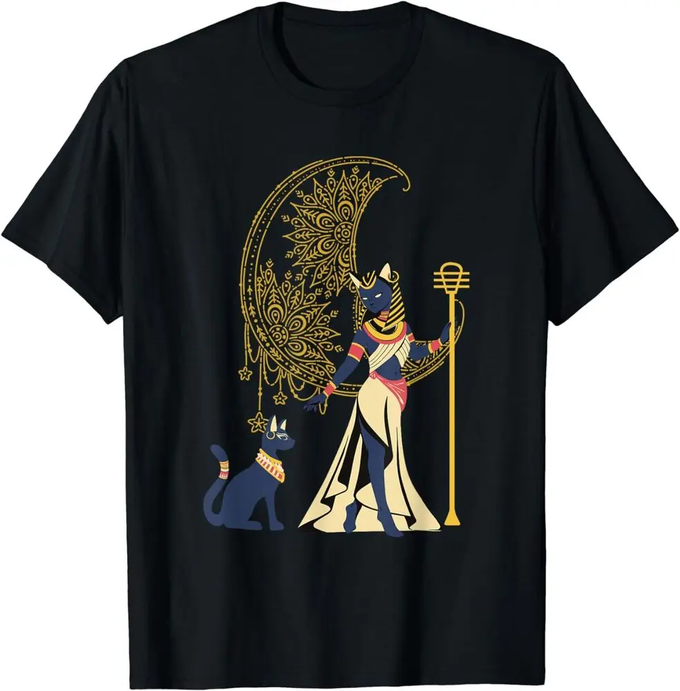 Ancient Egyptian Cat Goddess Bastet Egypt Crescent Moon T-Shirt Unisex T-shirts For Men Women Summer Tees Cotton Luxury Brand Vi