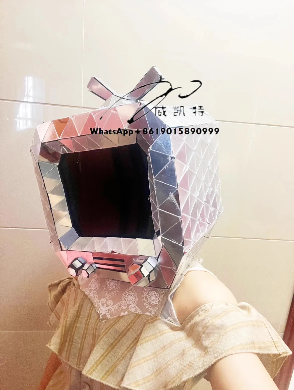 الذهبي الشظية أغطية الرأس التلفزيون مرآة عاكسة قناع التلفزيون حفلة تأثيري قناع خوذة للملهى الليلي #5