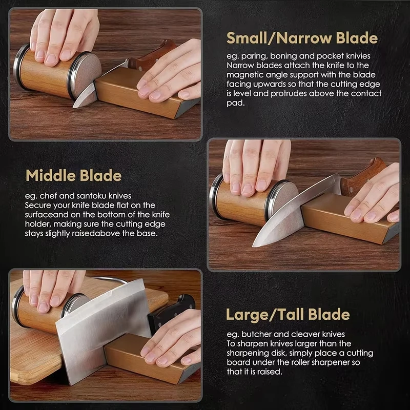 Rolling Knife Sharpener Magnetic Knife Holder Diamond Sharpening Stone Kit with 15 and 20 Degrees Angle Roller Kitchen Accessory