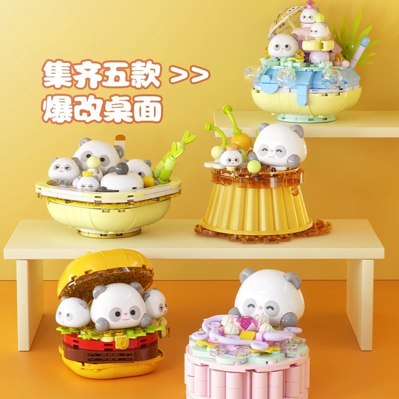 Leuke en leuke bouwsteenfiguren uit de Panda Food-serie, montagespeelgoed en geschenken