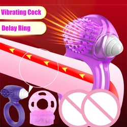 Anillo vibrador para el pene, 3 tipos de tiempo duradero, Juguetes sexuales para hombres, retraso de la eyaculación, estimulación del clítoris, juguete para parejas