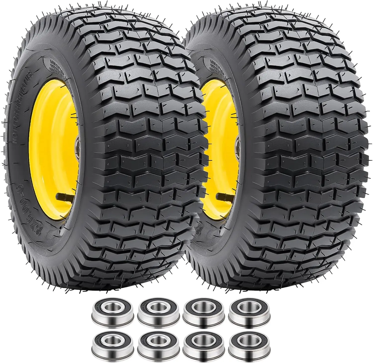 

15x6.00-6 Pneumatic Tire and Wheel Set, 2PCS Yellow Replacement for Hand Trucks, Wheelbarrows, Wagons