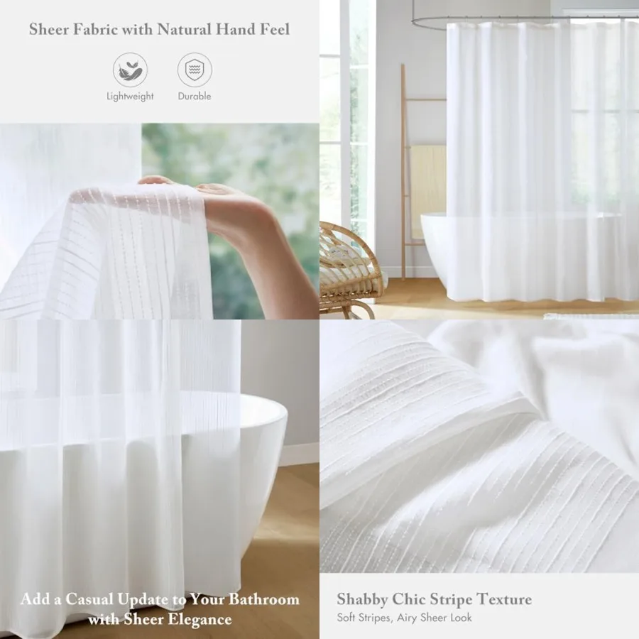 

Anna Sheers Shower Curtain, Textured Striped Accent Design, Modern Mid-Century Bathroom Decor, Machine Washable, Fabric Privacy