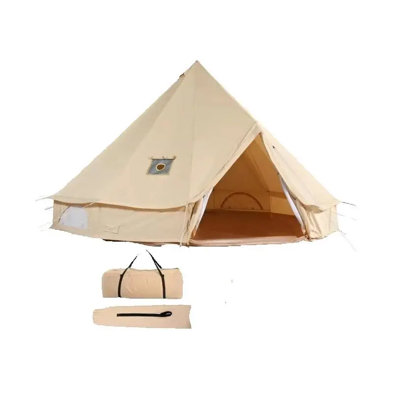 Namiot klasztorowy SucceBuy Canvas Bell Tent 4 Seasons 3m/6m Yurt Tent Namiot płócienny na kemping z otworem na kuchenkę, oddychający namiot dla maksymalnie 4 osób