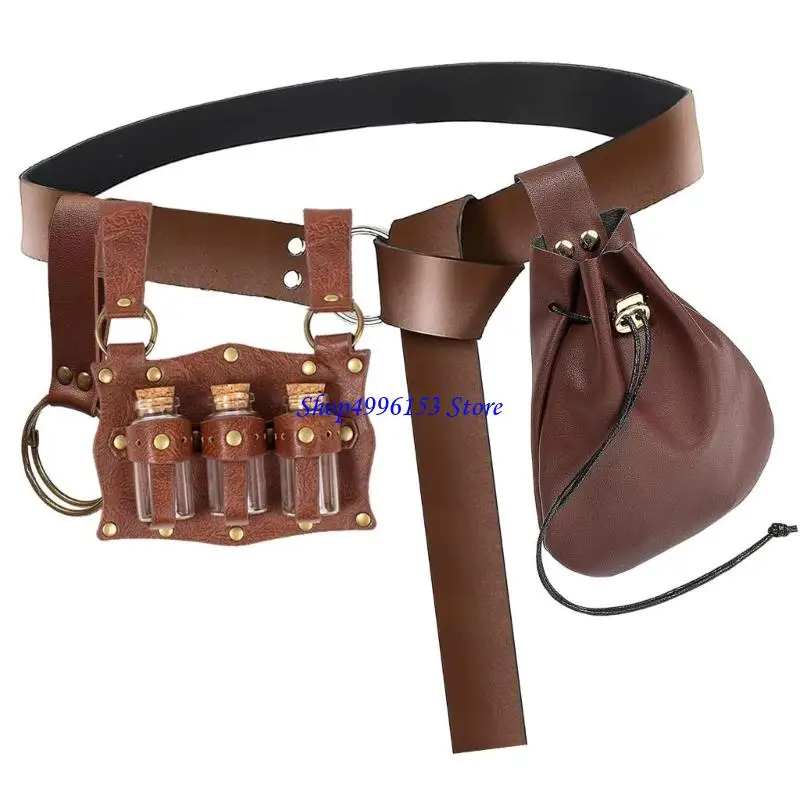 Q0KE mężczyźni renesansowy kostium Halloween średniowieczny pas piracki butelki z korka Vikinges kostium akcesoria zestaw na