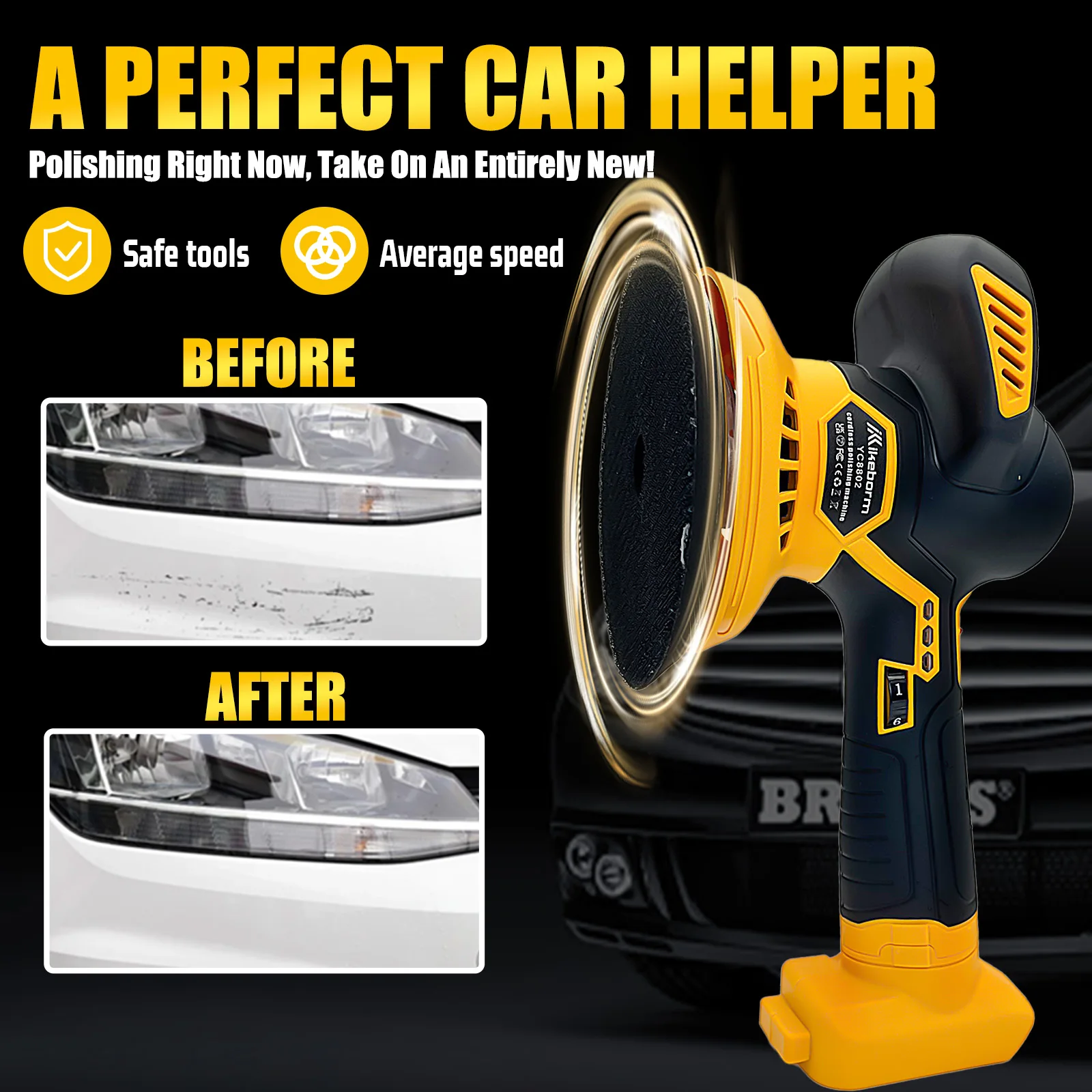 18V Car Polisher Dual Action Replacement for Dewalt , Wireless Car Polishing Machine Electric Polish Machines with 2 Battery