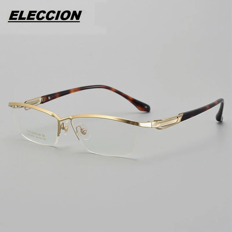 ELECCION Titanium Business Men's Glasses Frame Optical Myopia Eyeglass Frames Semi Rim Frames Eyewear Prescription Spectacles