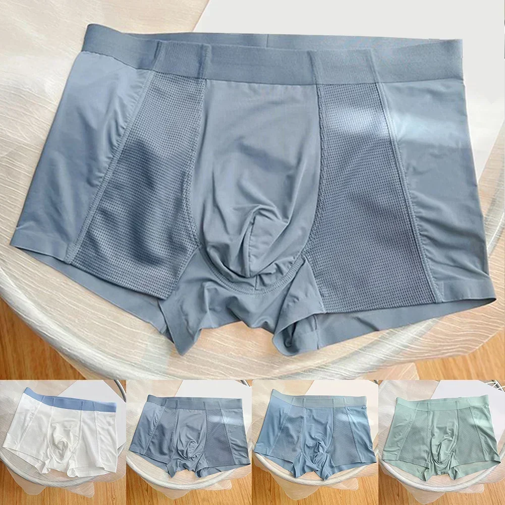 

Mens Thin Underwear MidRise Mesh Seamless Boxer Briefs Simple Basic Comfortable U-convex Panties Men Underpants Daily Wear