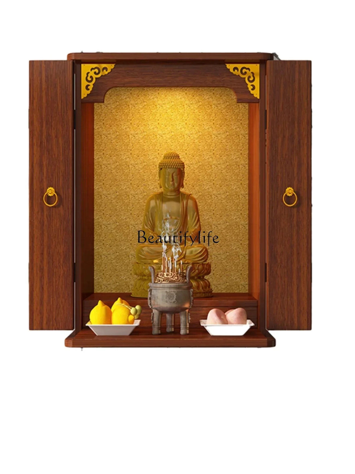 Home Buddha Niche with Door Wall-Mounted Guanyin Altar Generation God of Wealth Wall Cupboard New Chinese Style