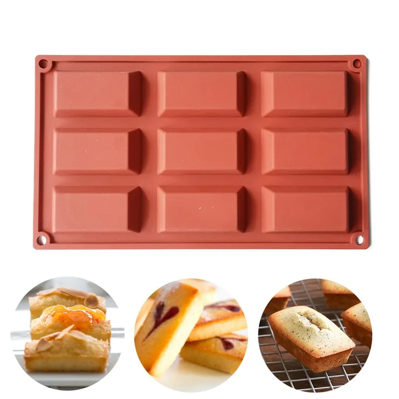 9 Cavity Financier Silicone Cake Mold Golden Brick Shape Cookies Chocolate Moulds Bakeware Tray Pastry Baking Tools M536