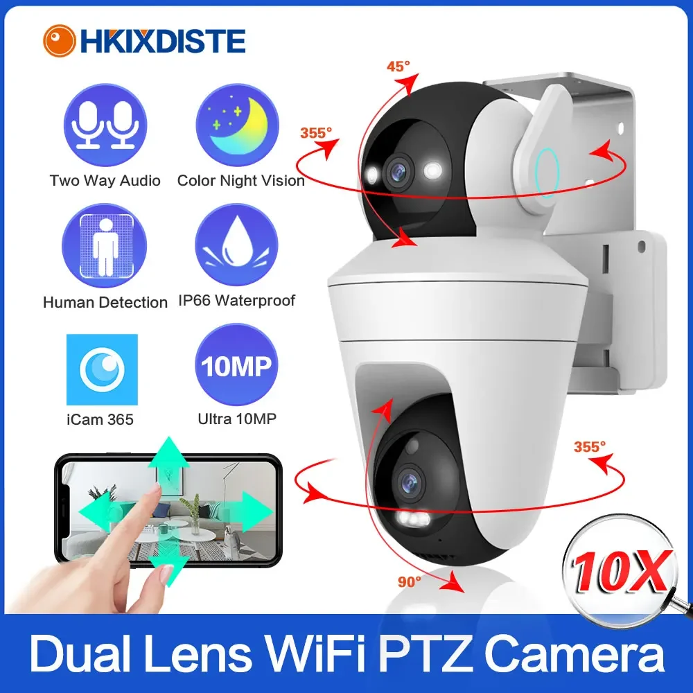 10X Zoom CCTV PTZ Wifi Camera 5MP Dual Lens with Dual Screen Auto Tracking Wireless Outdoor Video Surveillance Security Camera