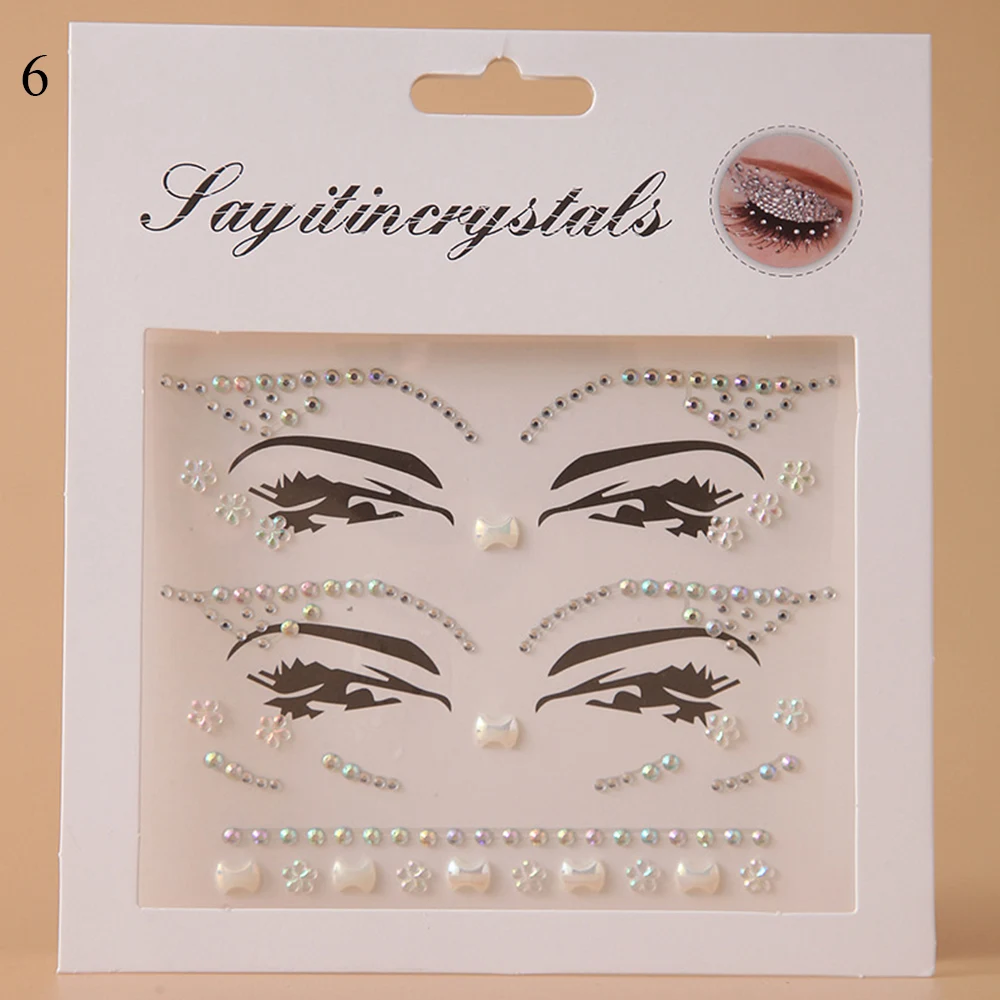 Makeup Decor Eyebrow Sticker 3D Diamond Face Jewelry Tattoo Shiny Rhinestones Music Festival Self Adhesive DIY Beauty