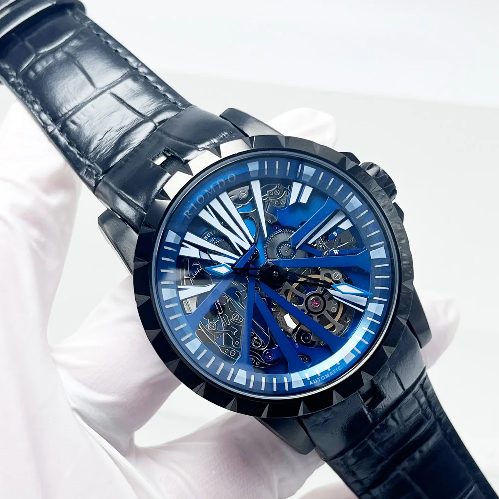 48mm men's automatic mechanical wristwatch, luxurious water-resistant, engraved luminous dial, suitable as a gift for friends