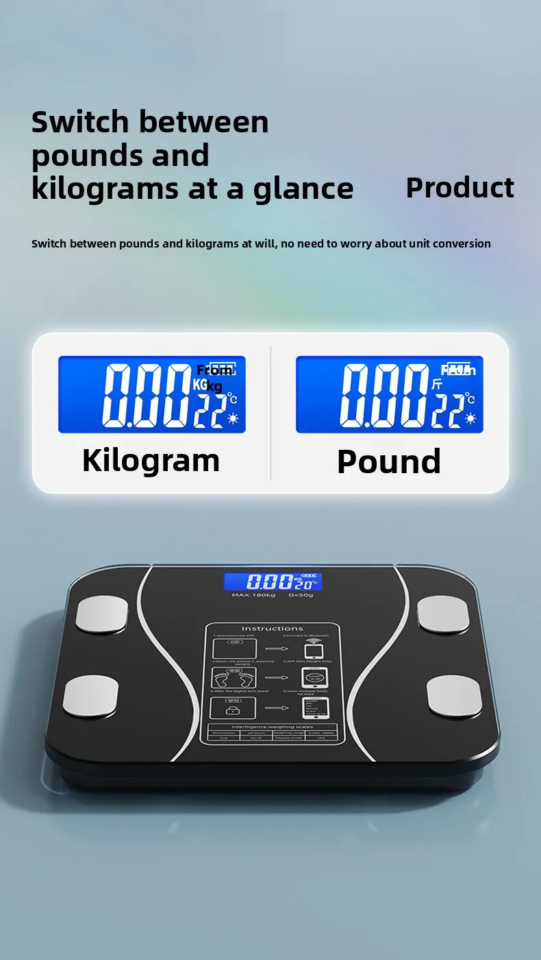 Smart Bluetooth Body Fat Scale Rechargeable Electronic Weighing_voghion.com
