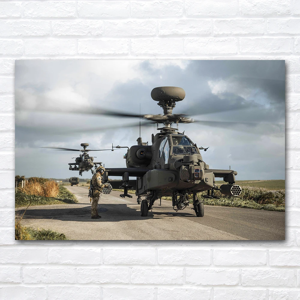 Wall Art Posters and Prints AH-64E Apache Military Attack Helicopter Photo Aircraft Canvas Paintings For Living Room Home Decor