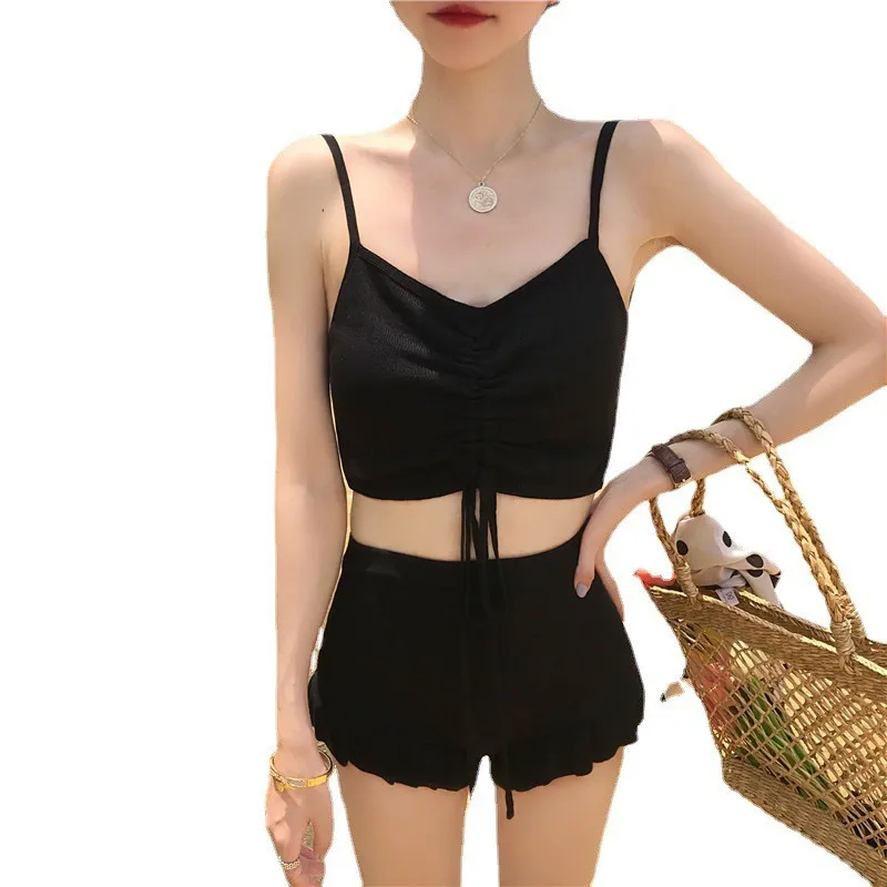 

New White Purple High Waist Dstring Gathered Bikini Women's Thermal Spring Swimsuit Slimming Tummy Cover up e Split...