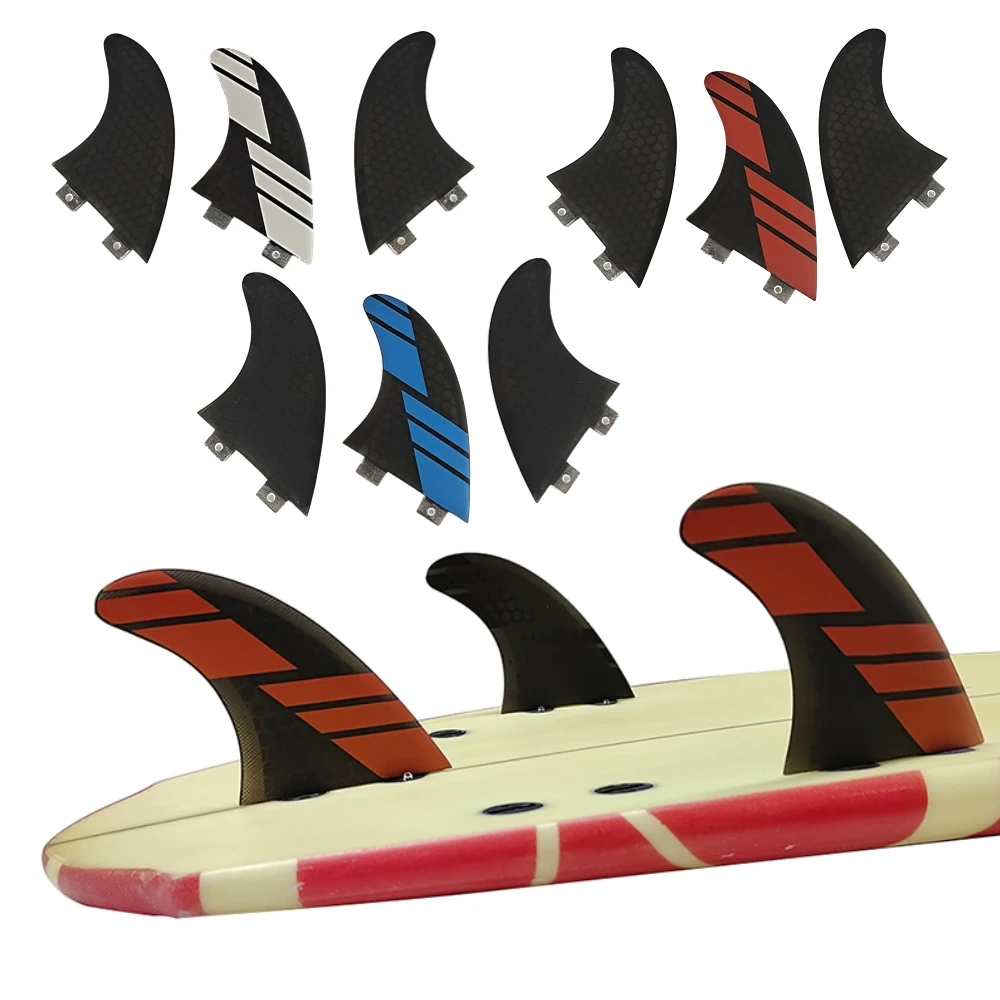 M Tri Fins UPSURF FCS Fins G5 Thruster 3 Fins Set Fiberglass Fin For Shortboard/Funboard Double Tabs Quilha