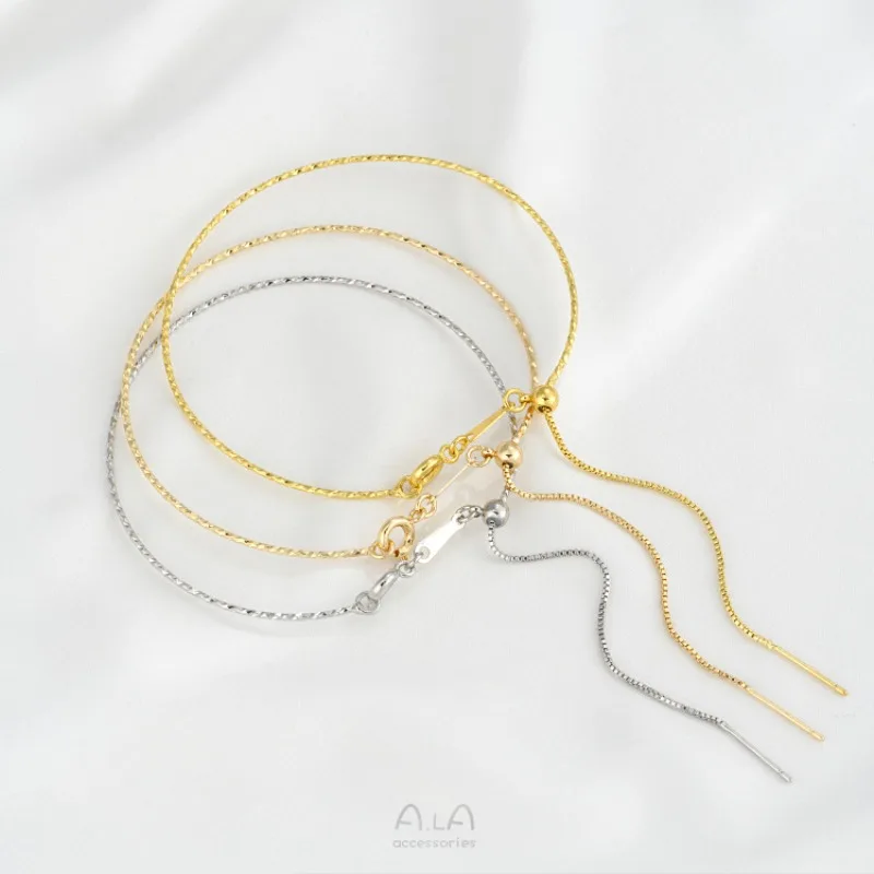

14K Gold Plated Textured Bracelet Adjustable Slider Pull Chain DIY Beaded Pendant Clasp Bracelet Jewelry Making