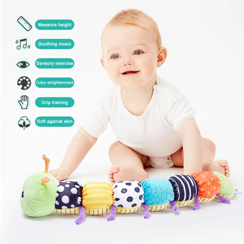 Infant Caterpillar Plush Toy Musical Durable Animals Soothing Doll 56cm Measuring Scale Colorful Pattern Plaything For Newborns