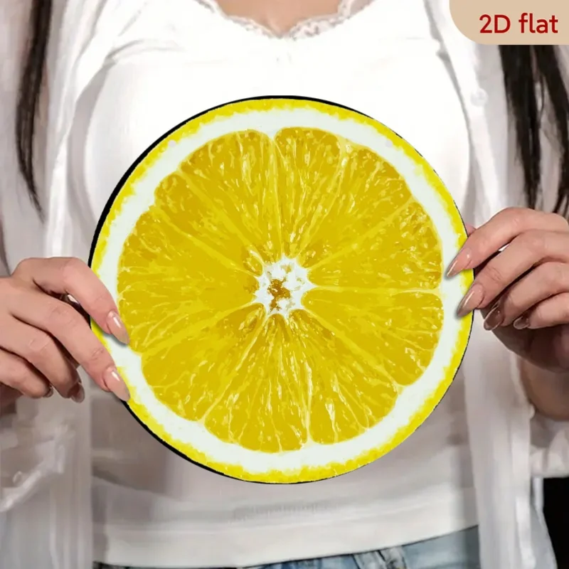 Vintage Lemon Slice Round Aluminum Metal Sign 8 Inch – Fresh Citrus Kitchen Wall Decor for Restaurant, Cafe or Farmhouse