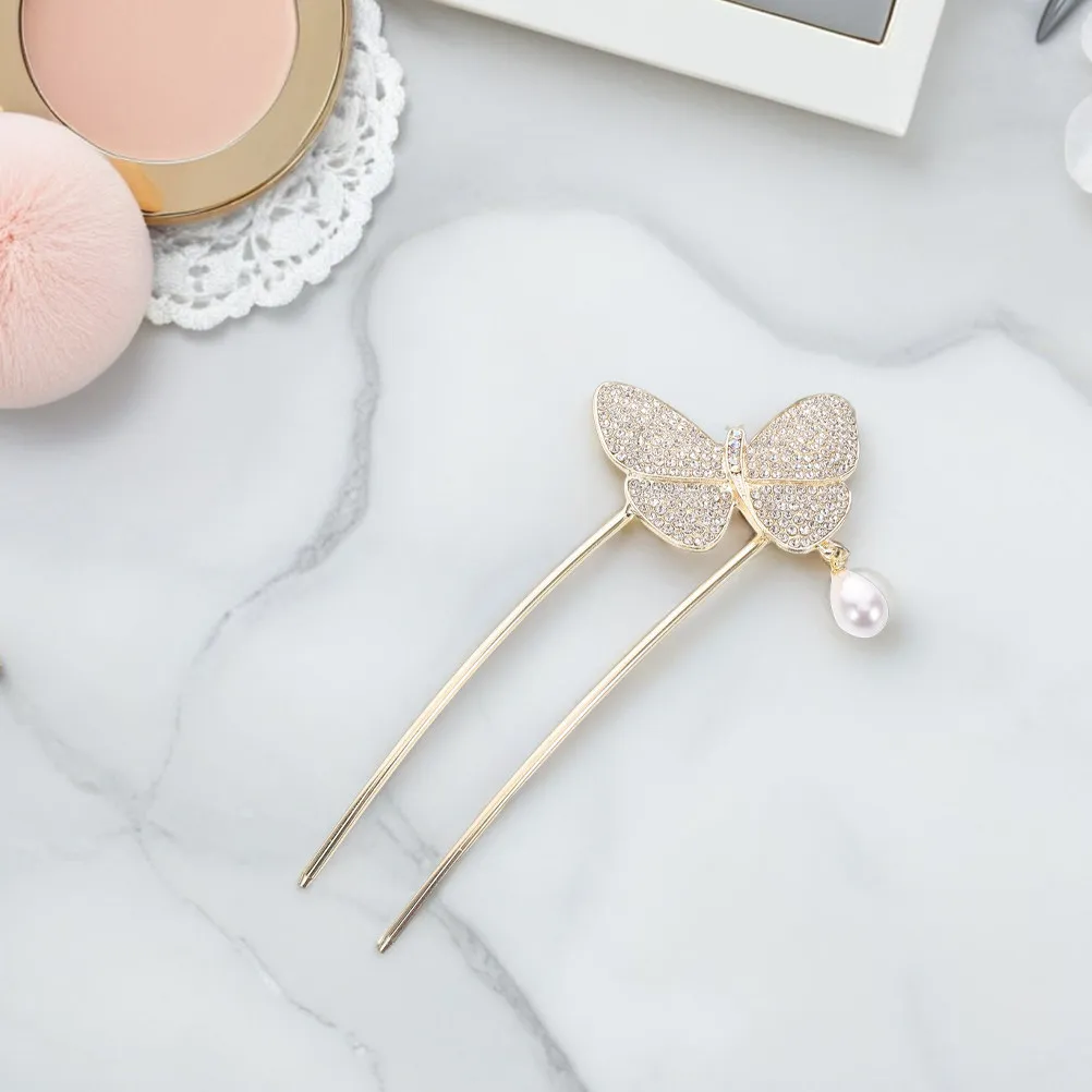 2Pcs U Shaped Pearl Hair Forks Metal Hair Pins Vintage Decorative Sticks for Styling Updo Buns Women Accessories