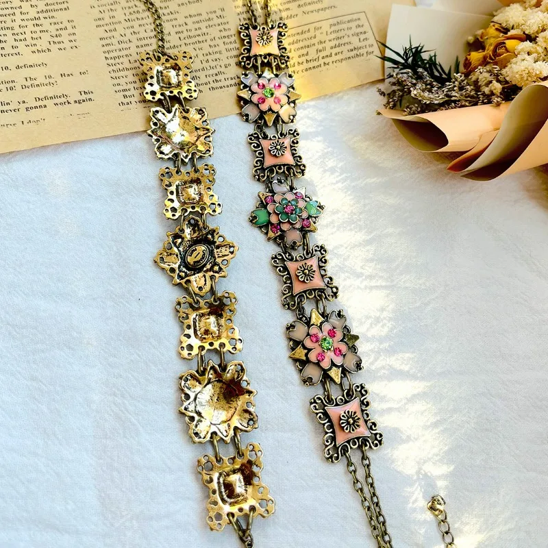 Retrofashion قلادة سوار مجموعة مجوهرات قصر القرون الوسطى نمط برتقالي أخضر قطرة الصقيل التجارة الخارجية مجوهرات مربع الهندسة