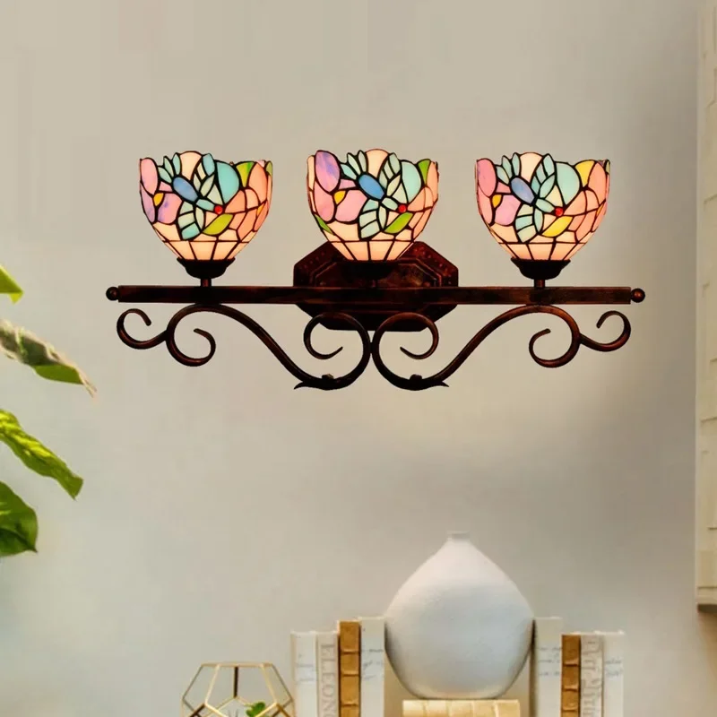 الزجاج الملون الرعوي العتيق، مصابيح أمامية لمرآة الحمام الأمريكية، مطعم بار المدخل